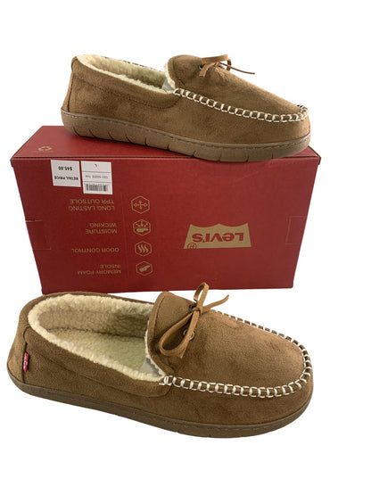 Levis Slippers Mens Size 10 Brown Moccasin Faux Fur Memory Foam House Shoes Red