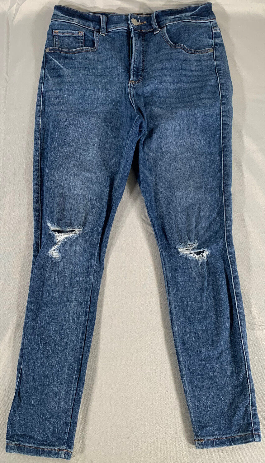 Express Skinny High Rise Ripped Jeans 8R 30x27 Distressed Denim Perfect Blue 15