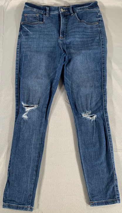 Express Skinny High Rise Ripped Jeans 8R 30x27 Distressed Denim Perfect Blue 15