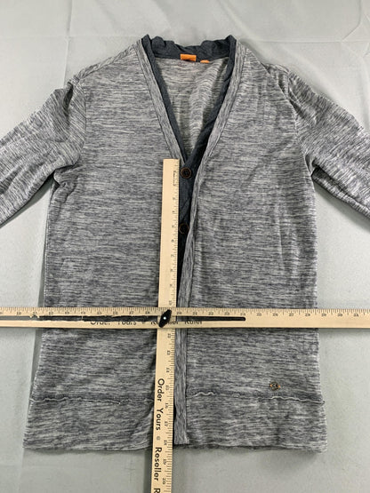 Hugo Boss Cardigan Sweater Mens Small Gray Striped V Neck Boss Orange Casual on
