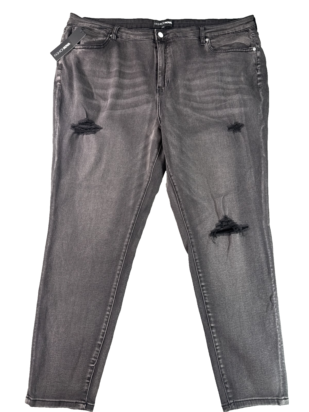 Fashion Nova Plus Skinny Jeans Womens 22 Black Wash Distressed Stretch Denim