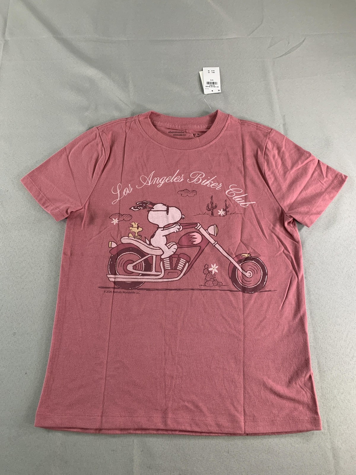 Abercrombie Kids Snoopy Shirt Youth 9/10 Pink Los Angeles Biker Club Peanuts