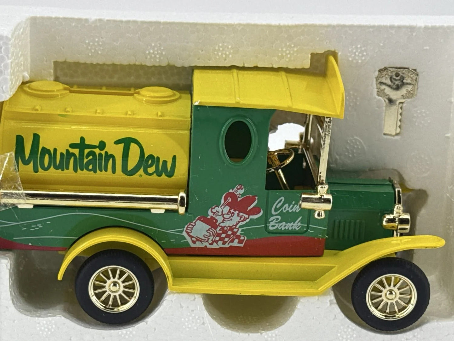 Golden Wheel Mountain Dew Tanker Coin Bank Model T w/ Key Apparel Clothing New