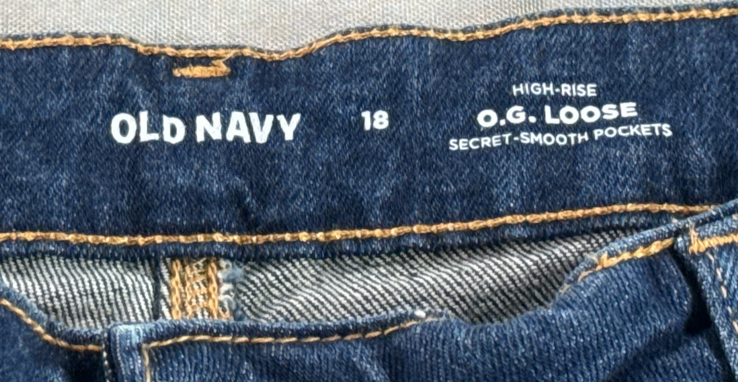 OLD NAVY JEANS 18 Womens OG Loose High Rise Blue Denim Secret Smooth Pocket Pant