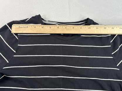 WHO WHAT WEAR Striped Tee Womens S Black Cotton Crewneck Short Sleeve Slim Fit