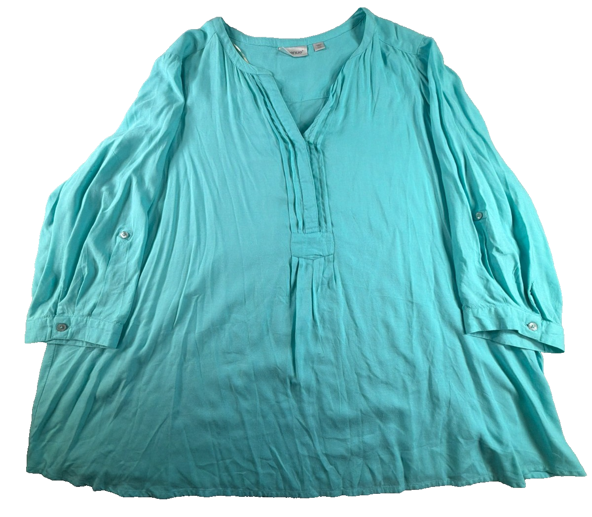 Avenue Aqua Rayon Peasant Blouse Womens 22/24 Plus Roll Tab Tunic Top Boho