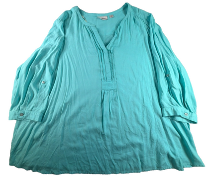Avenue Aqua Rayon Peasant Blouse Womens 22/24 Plus Roll Tab Tunic Top Boho