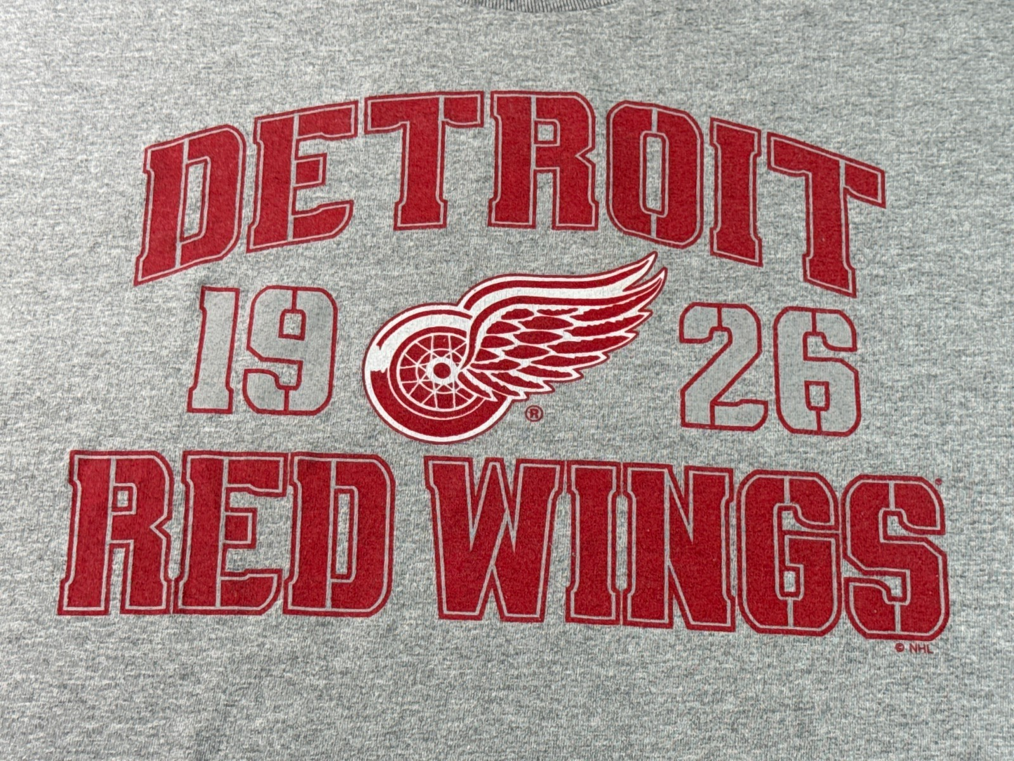 Detroit Red Wings Mens L Reebok Gray Long Sleeve Shirt NHL 1926 Winged Wheel Tee