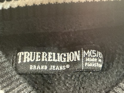 True Religion Varsity Jacket Kids M (5/6) Black White Fleece Regular Fit Snap
