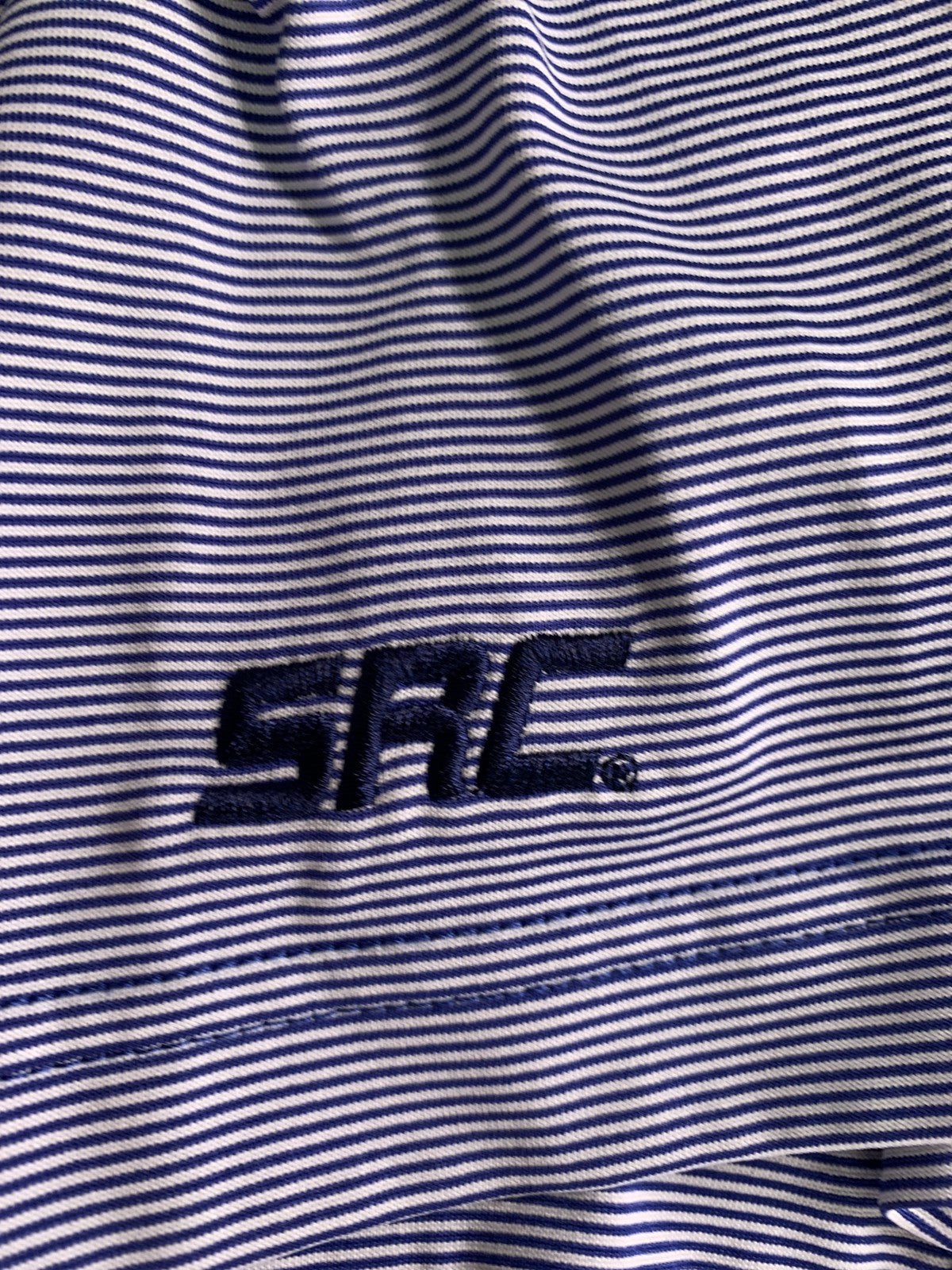 Ahead Polo Shirt Mens XL Blue White Striped Golf SRC Embroidered Performance 100