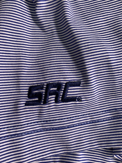 Ahead Polo Shirt Mens XL Blue White Striped Golf SRC Embroidered Performance 100