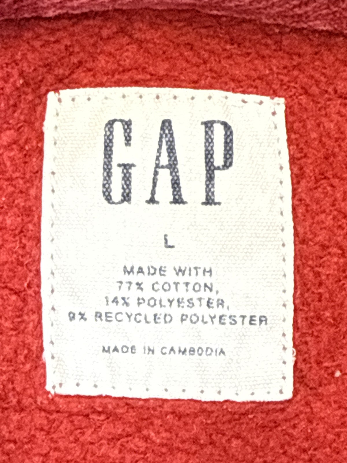 GAP Logo Pullover Hoodie Sweatshirt L Red Cotton Blend Long Sleeve Graphic