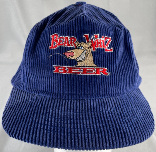 Eagle Bear Whiz Beer Corduroy Blue Hat Adjustable Strapback Embroidered Vintage
