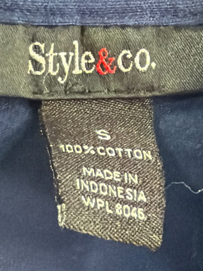 Style & Co Womens S Navy Blue Button Down Shirt 3/4 Sleeve Cotton Utility Top