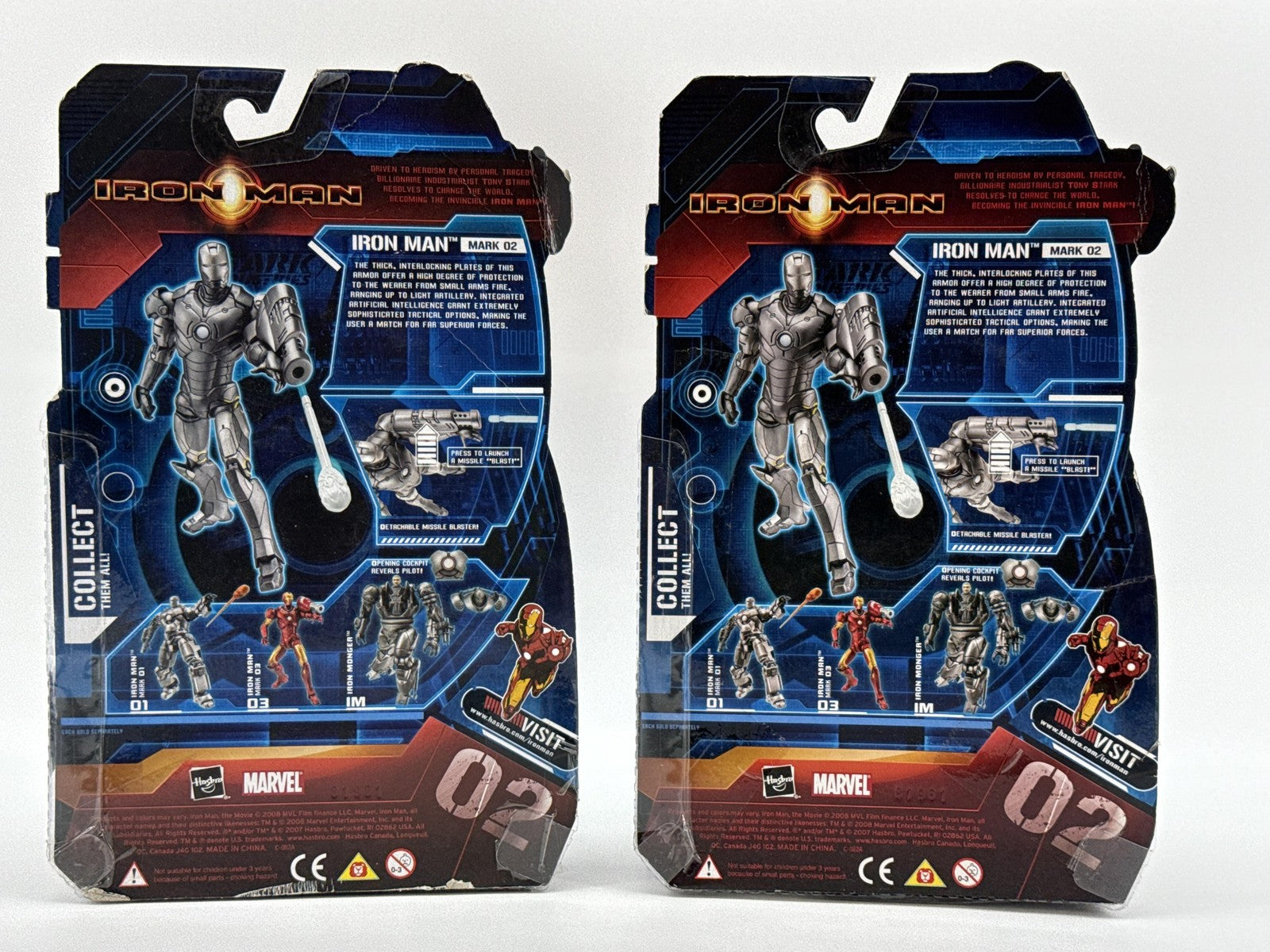 Marvel Iron Man Movie Mark 02 Action Figure Hasbro Firing Missile Silver Red NWT