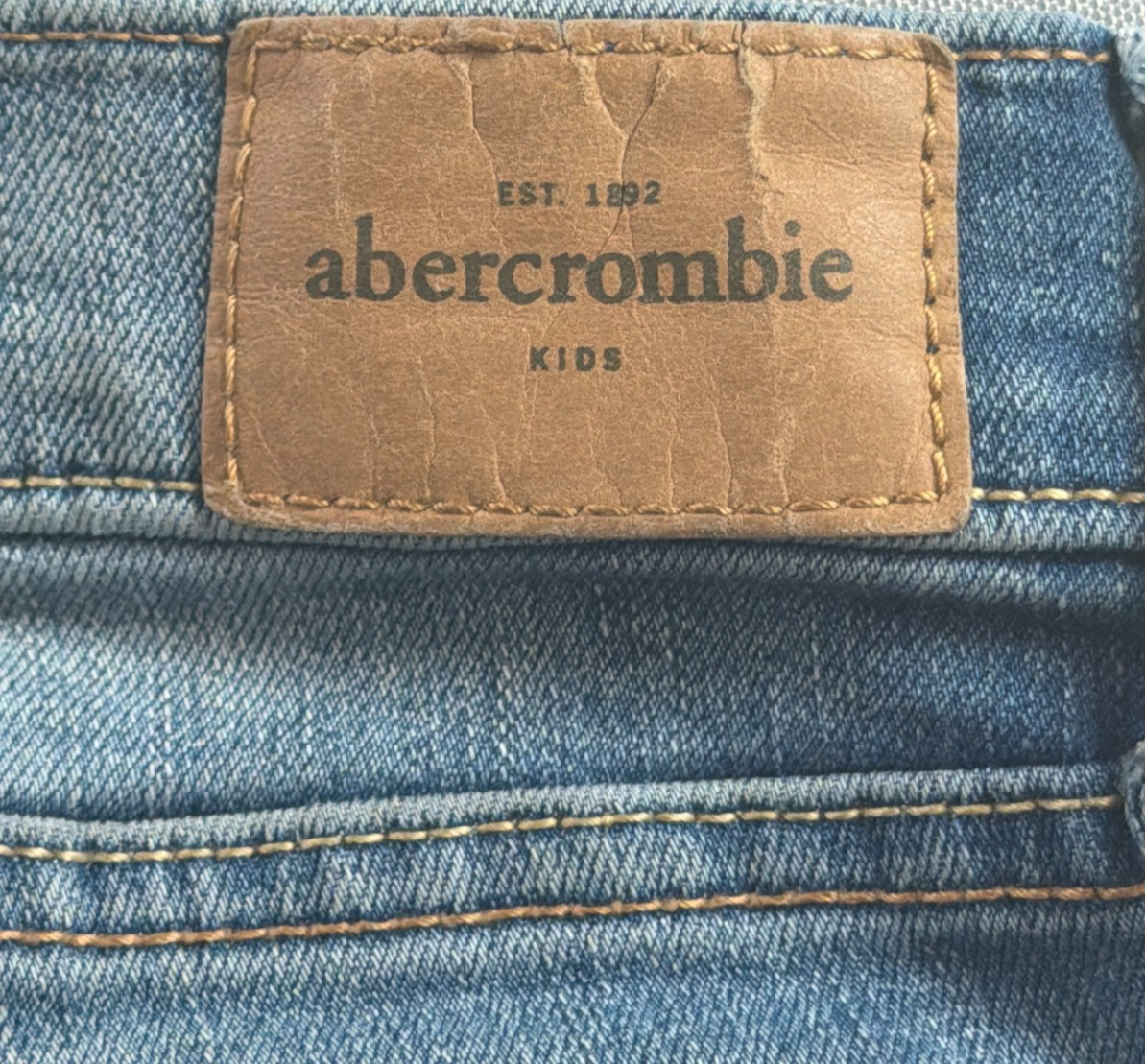 Abercrombie Kids Slim Jeans Girls 14 Distressed Patch Raw Hem Stretch Denim