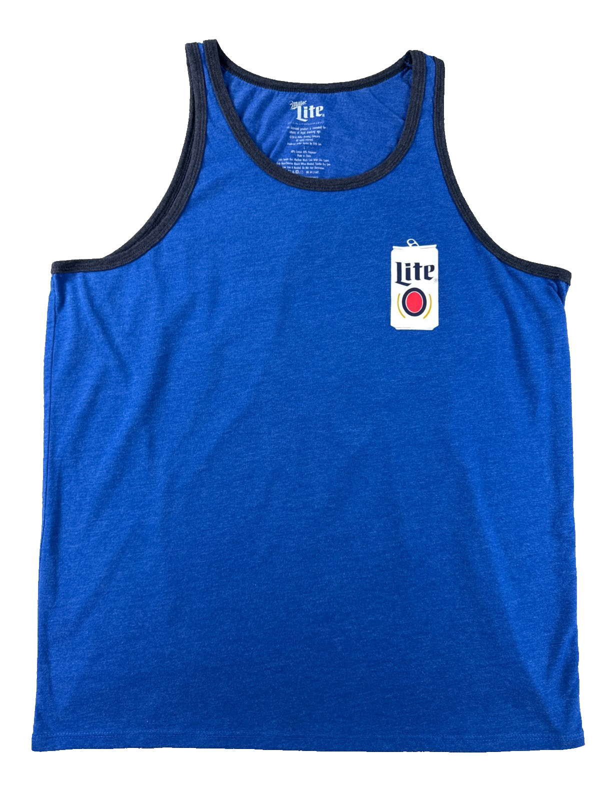 Miller Lite Mens Tank Top Large Blue Ringer Beer Can Logo Sleeveless Graphic Tee