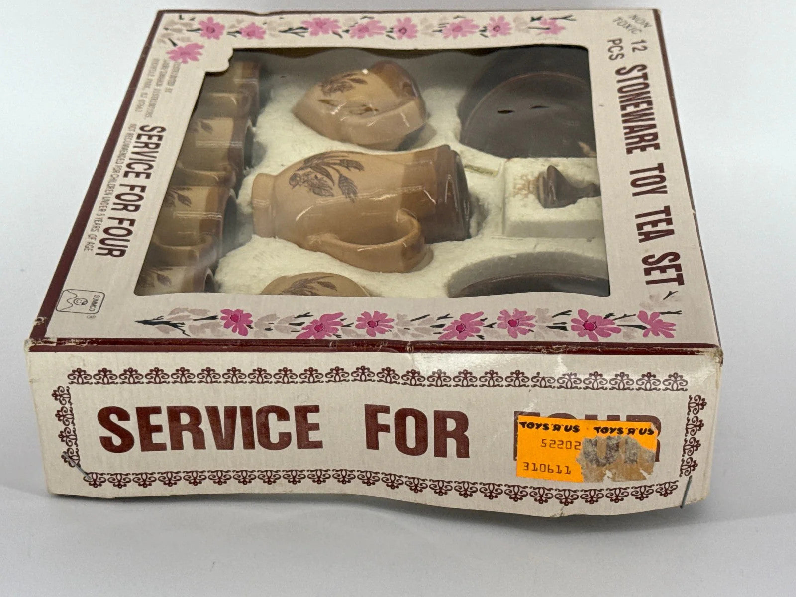 Vintage Stoneware Toy Tea Set 12pc SUMMCO Brown Floral Miniature in Box 5927