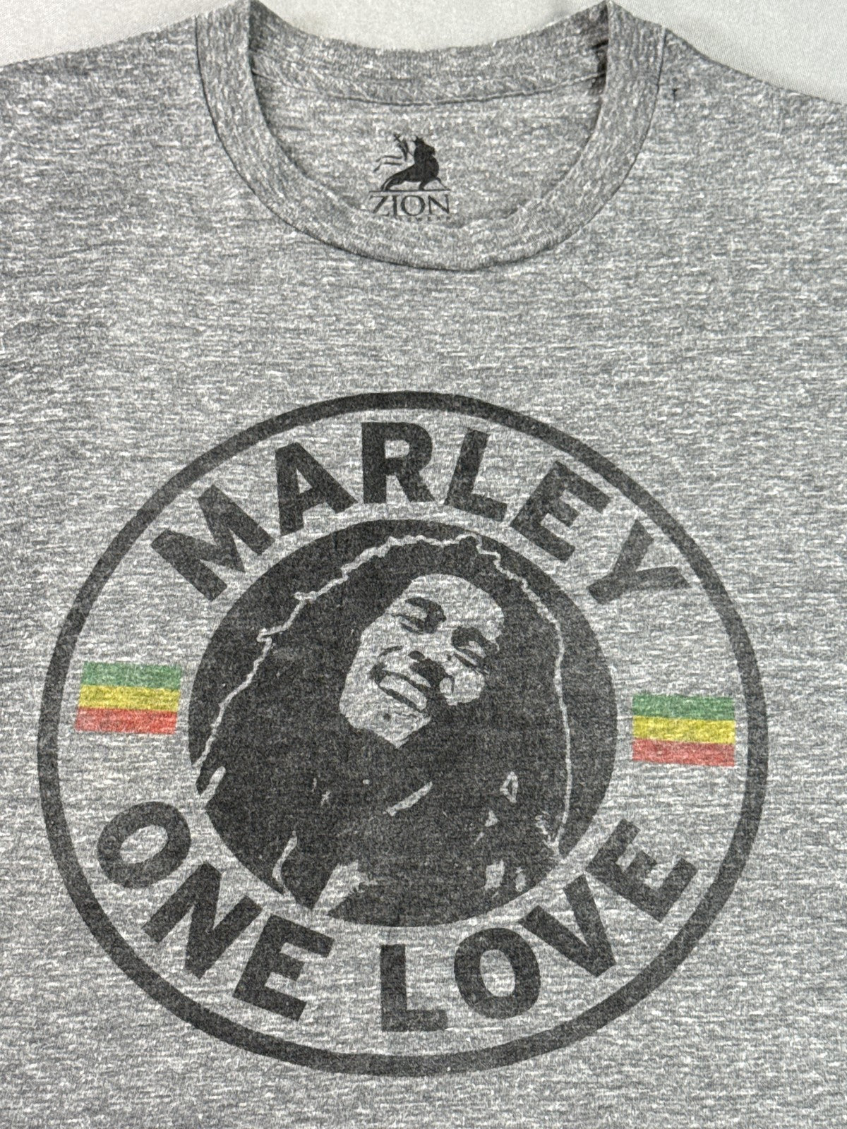 Zion Bob Marley Graphic Tee Grey Cotton Blend Short Sleeve Crewneck Reggae