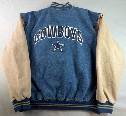 Vintage 90s Lee Sport Dallas Cowboys Denim Varsity Jacket Mens L Bomber NFL Star