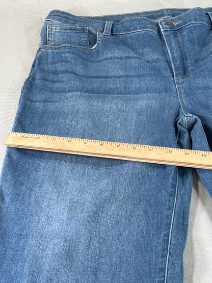 Chicos Girlfriend Straight Crop Jeans Womens 3 Blue Raw Hem Stretch Denim