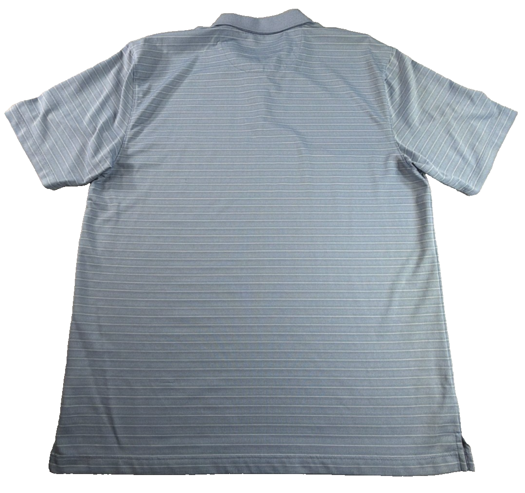 Van Heusen Polo Shirt Mens L Blue White Striped Short Sleeve Polyester Golf