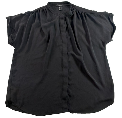 Forever 21 Black Chiffon Blouse Women Small Gathered Neck Short Sleeve Flowy Top