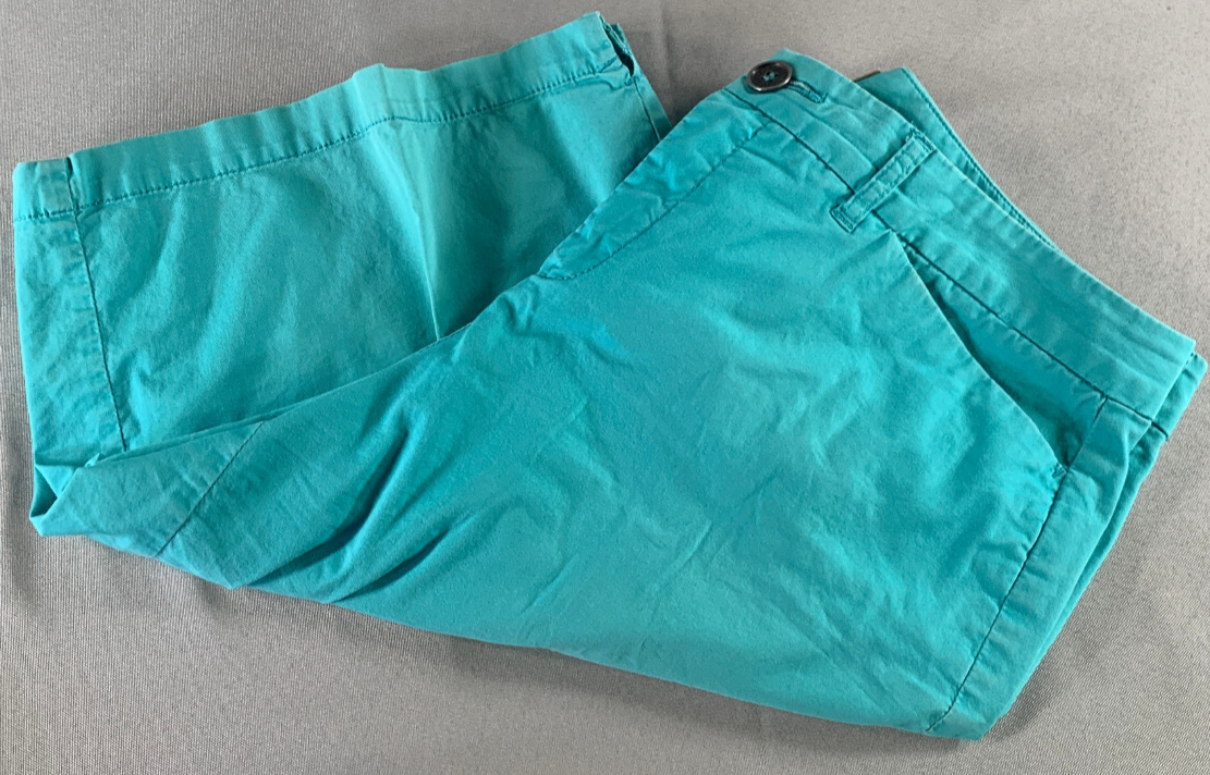 Khakis & Co Womens Chino Shorts Sz 12 Aqua Blue Flat Front Mid Rise 9" Inseam