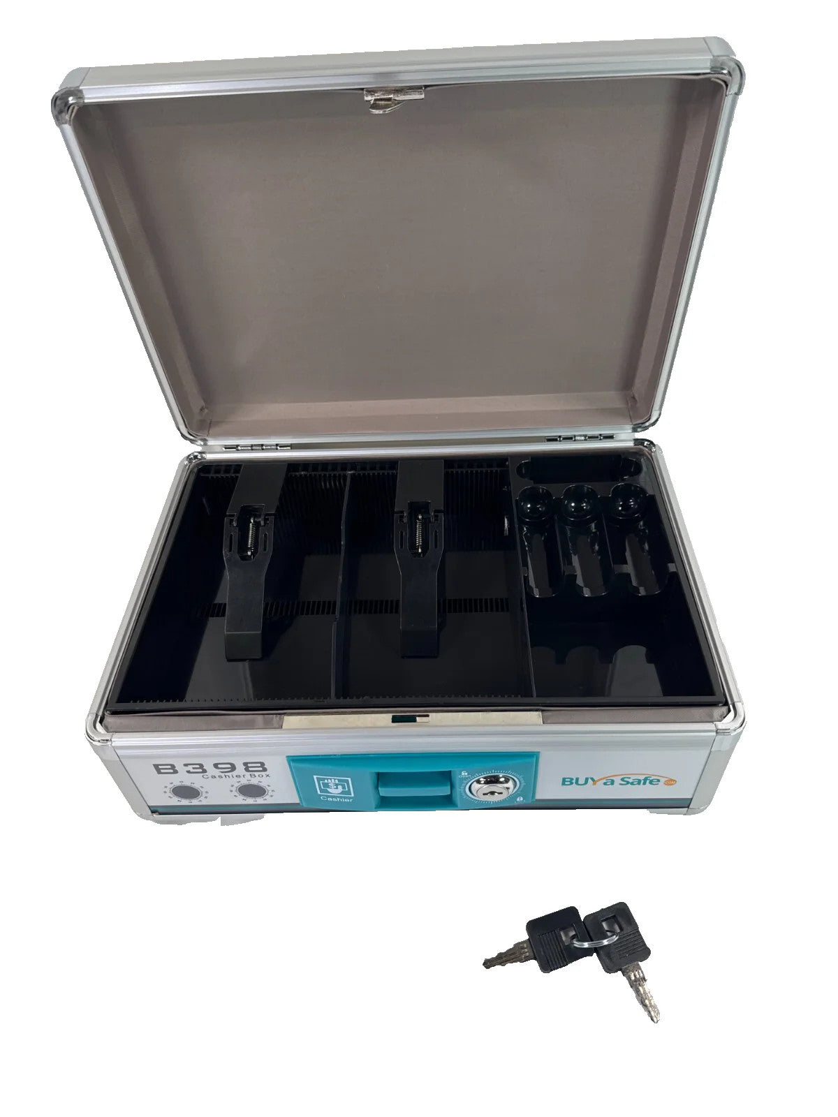 NEW Buy a Safe B398 Aluminum Cashier Box Lockable Cash Drawer NIB w/ Keys 2600