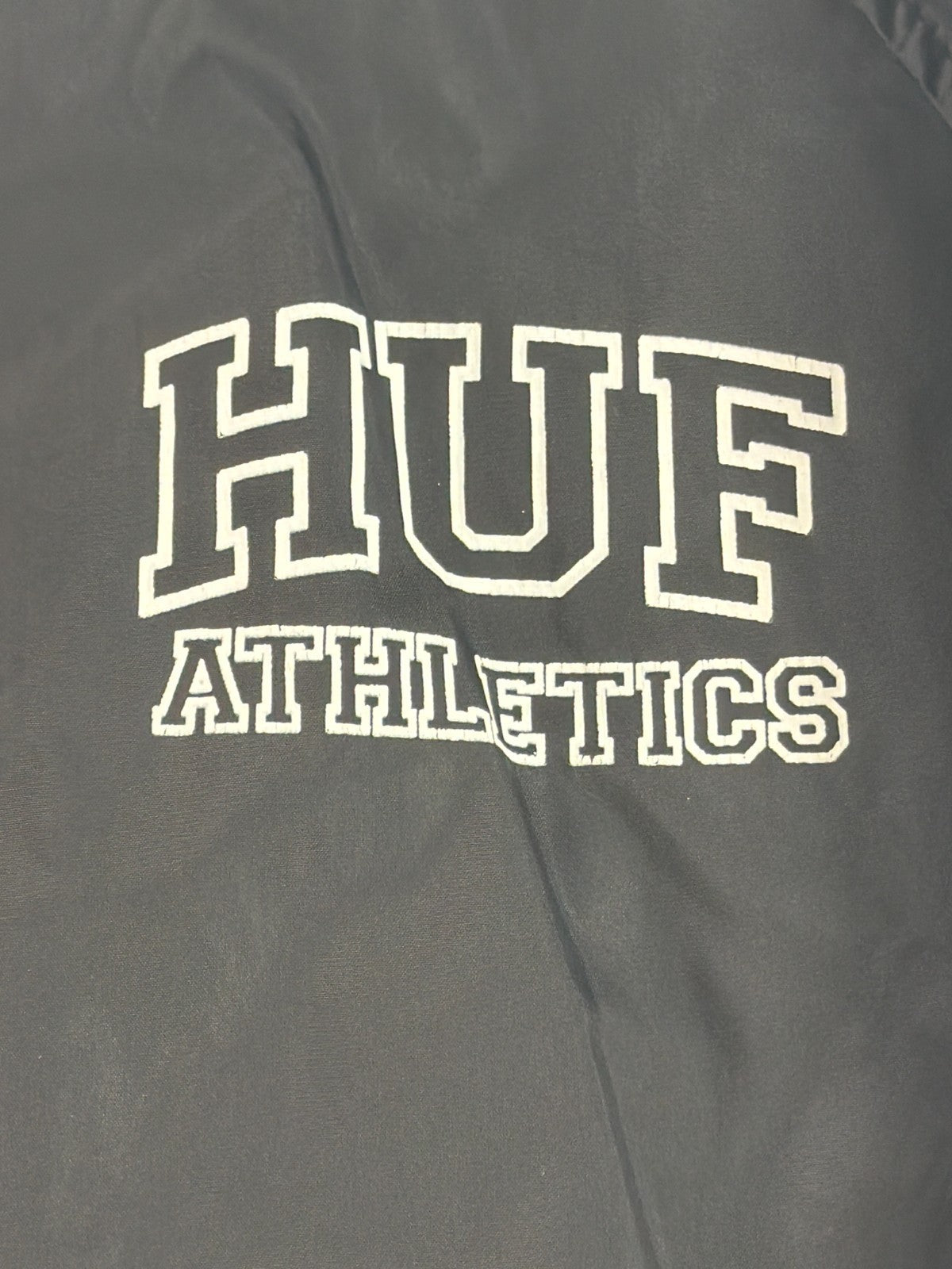HUF Athletics Coaches Jacket Mens Small Black Nylon Windbreaker Snap Skate NWT