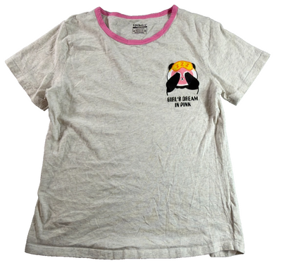 Girls Panda Graphic T Shirt Cychelry Size 14 Pink Trim Cotton Short Sleeve NWT