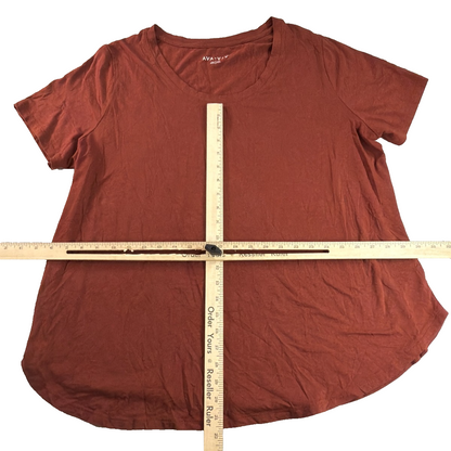 Ava Viv Womens 1X Rust Terracotta V-Neck Short Sleeve Curved Hem Tee Top Modal