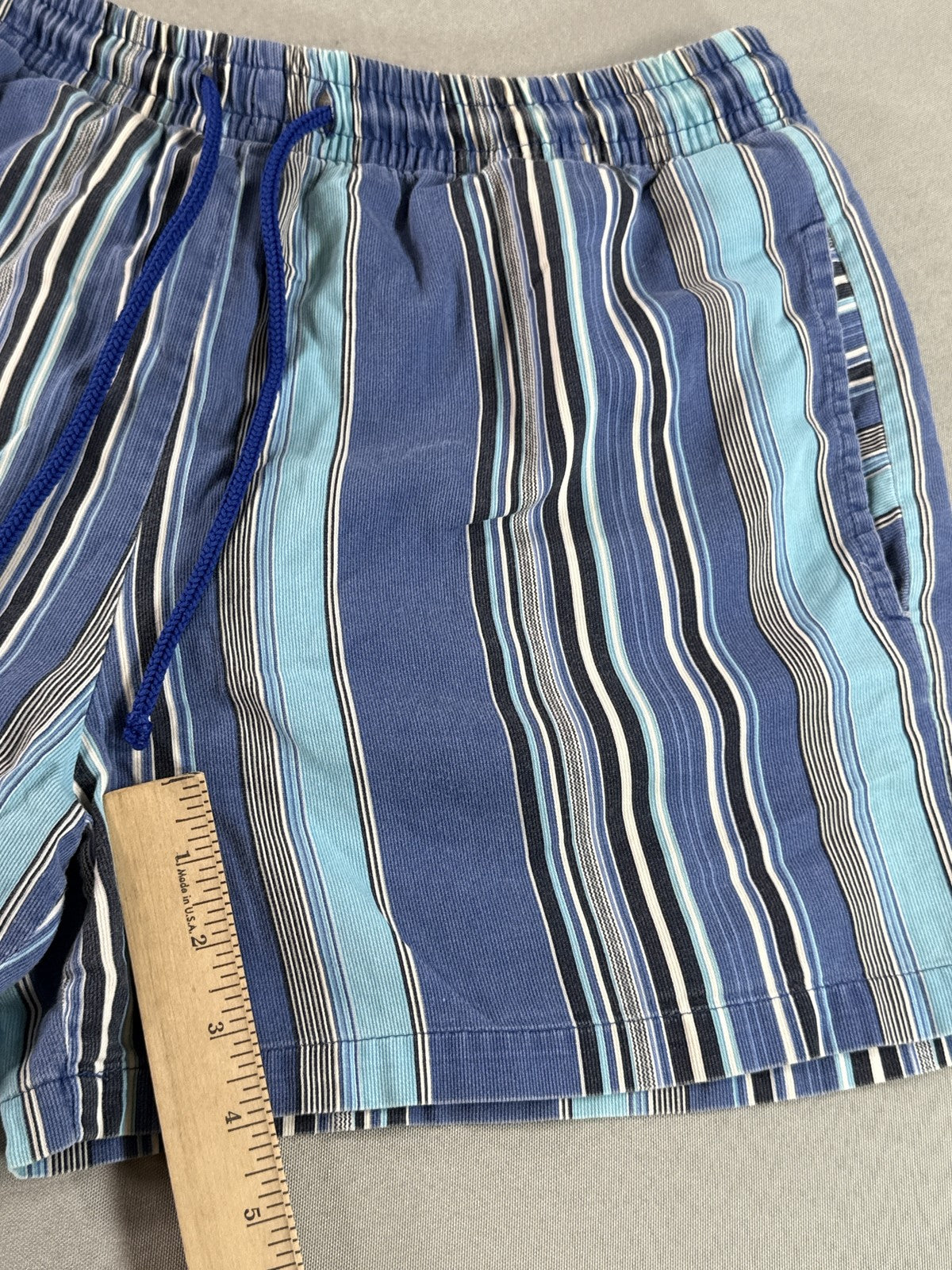 BARNEYS YORK Striped Elastic Waist Shorts M Blue 100% COTTON Regular Fit Men