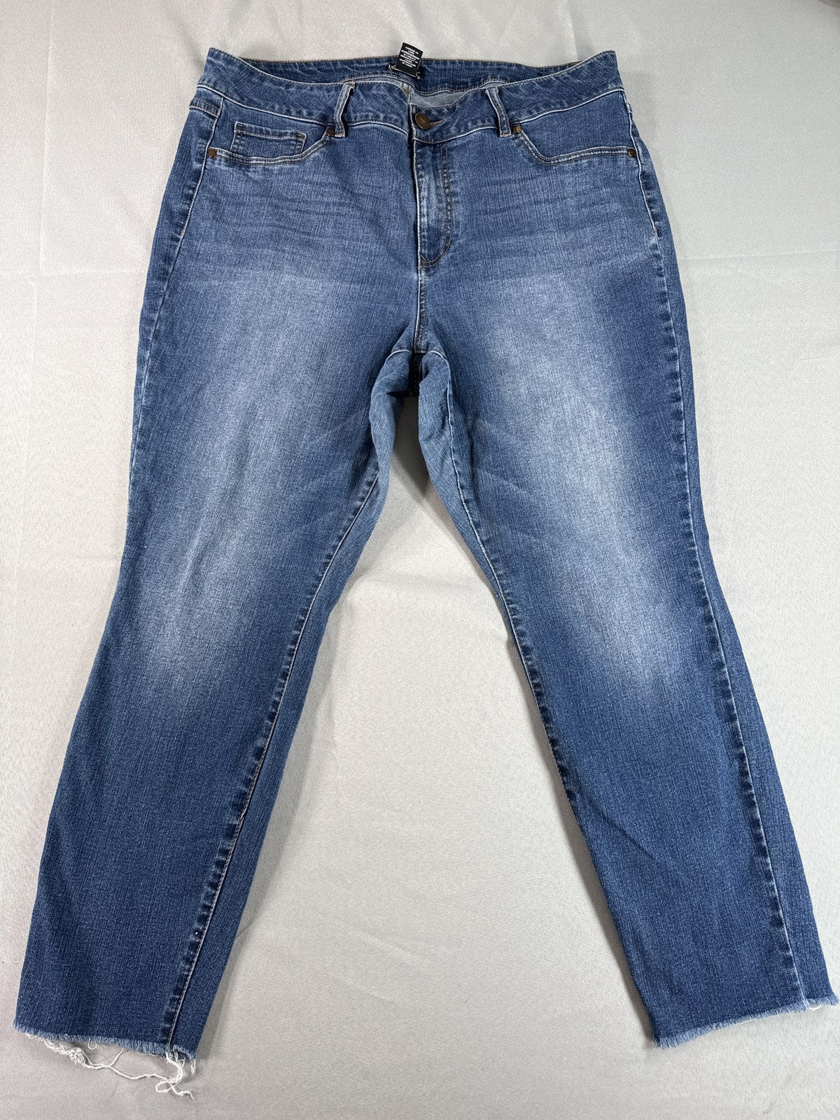 Jones New York Womens 18W High Rise Wide Leg Raw Hem Stretch Jeans Medium Wash