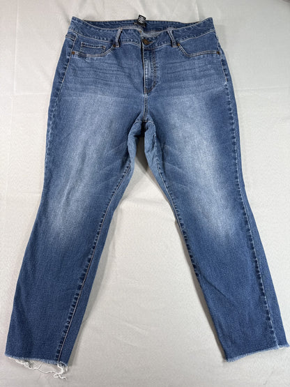 Jones New York Womens 18W High Rise Wide Leg Raw Hem Stretch Jeans Medium Wash