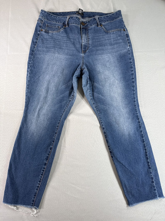 Jones New York Womens 18W High Rise Wide Leg Raw Hem Stretch Jeans Medium Wash