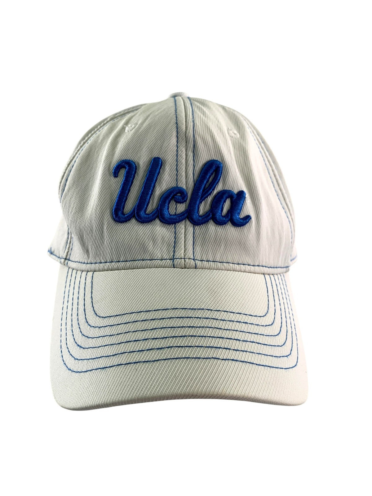 UCLA Bruins Hat Cap Fitted Mens XL White Blue NCAA Basketball Script One Fit 84