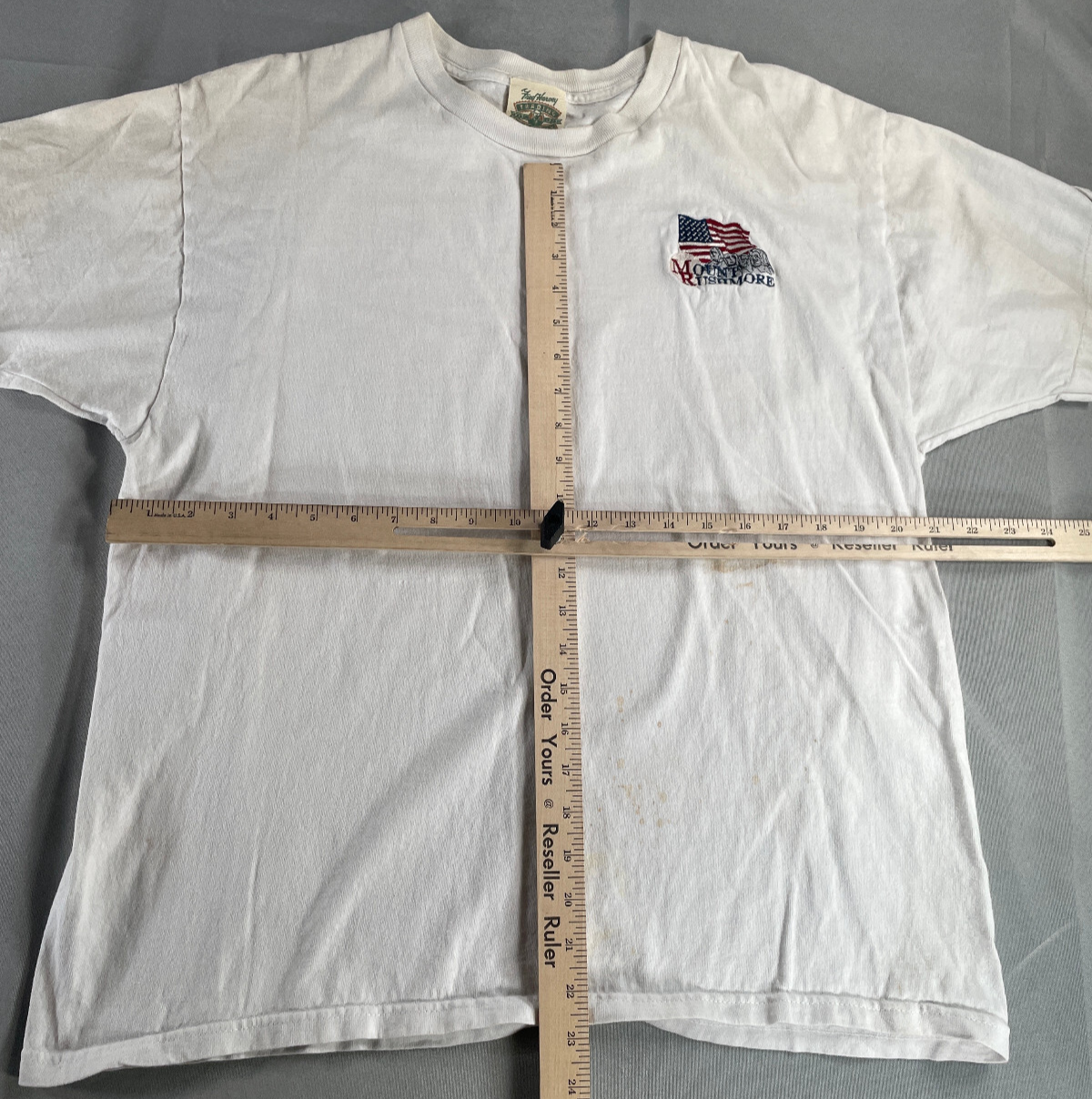 Mount Rushmore USA Flag Embroidered T-Shirt XL White Fred Harvey Trading Co VTG