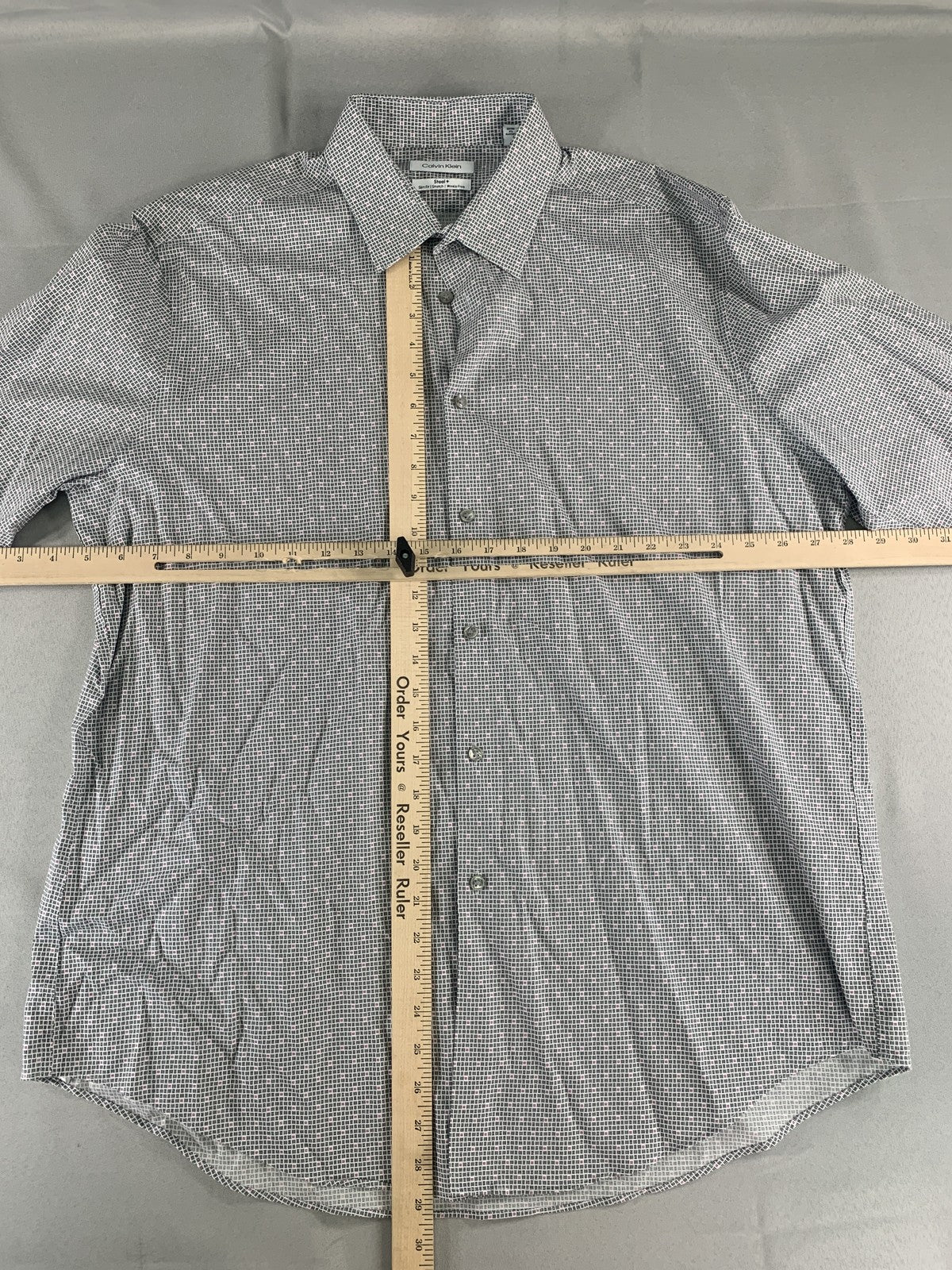 Calvin Klein Shirt Mens XL Slim Fit Gray Steel+ Stretch Wrinkle Free Dress Top