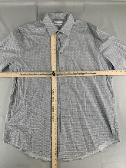 Calvin Klein Shirt Mens XL Slim Fit Gray Steel+ Stretch Wrinkle Free Dress Top