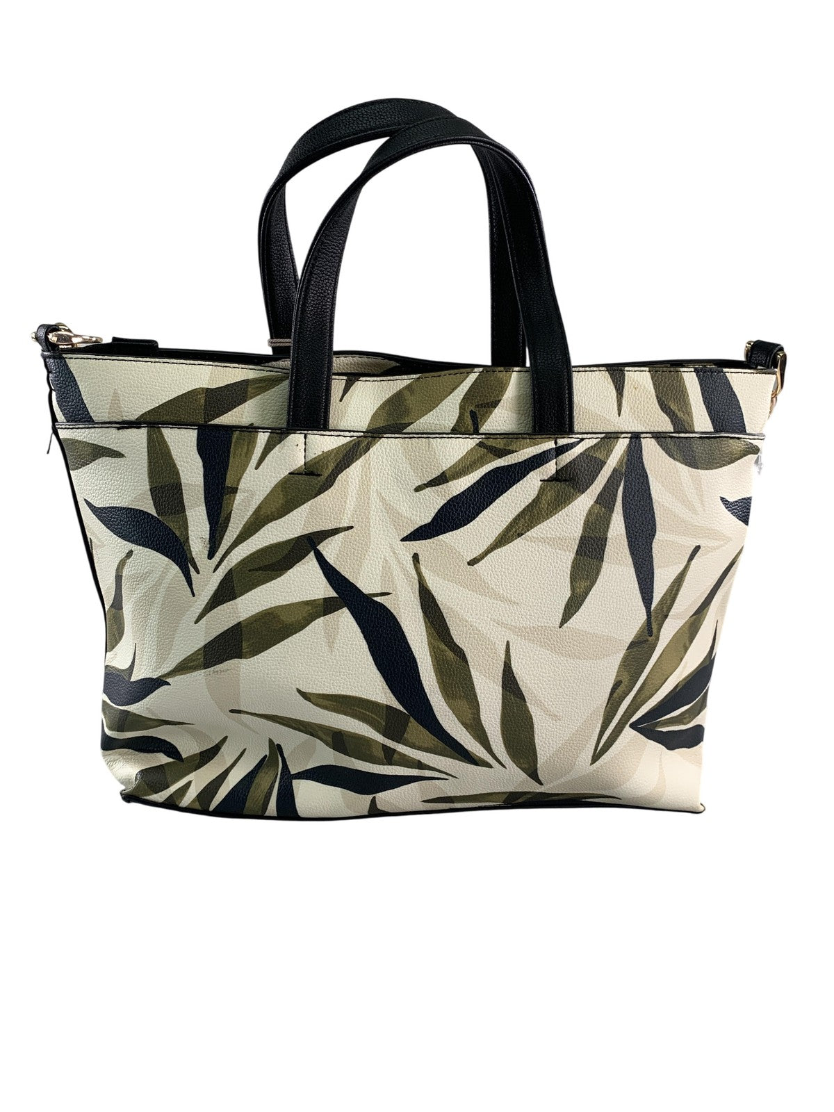 A New Day Satchel Tote Bag Womens Olive Leaf Print Black Crossbody Purse Handbag