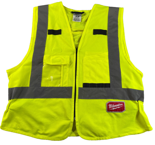 Milwaukee 48-73-5021 Hi Vis Safety Vest S/M Yellow Class 2 Type R 10 Pocket Zip