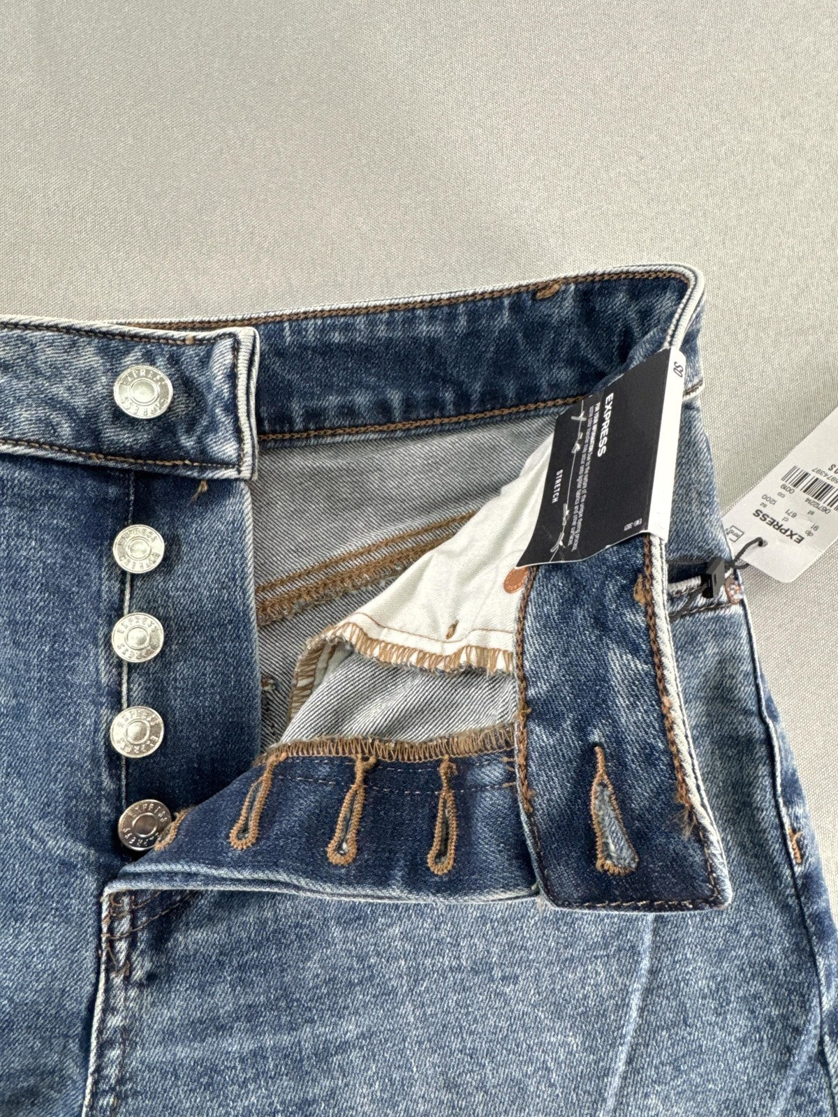 Express Womens Jeans Size 0 Short Blue High Rise Relaxed Straight Distressed 13