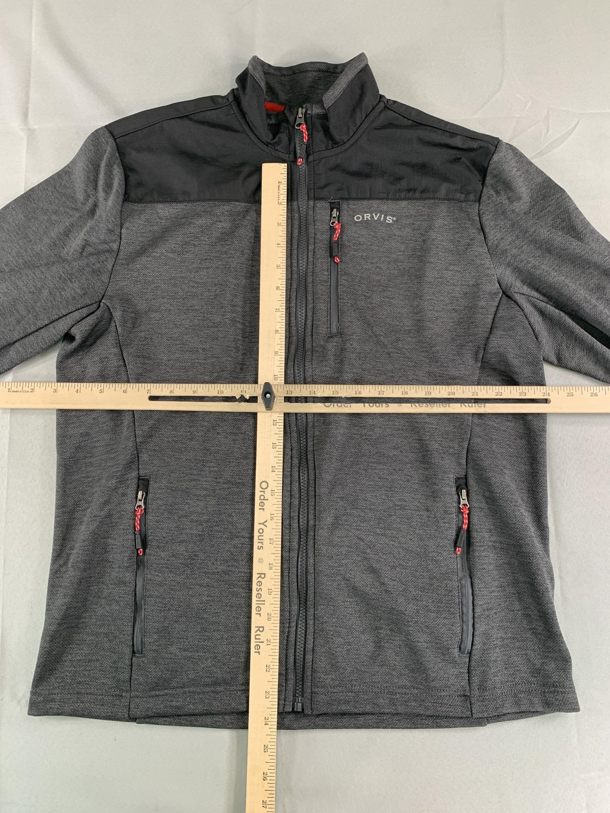 Orvis Jacket Mens Medium Gray Black Full Zip Performance Outdoor Layering Fleece