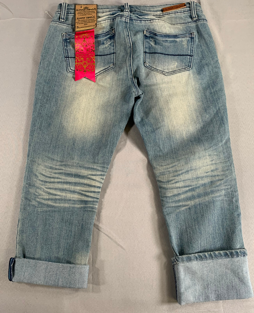Almost Famous Jeans Size 11 Distressed Crop Cuffed Light Wash Denim Y2K Style