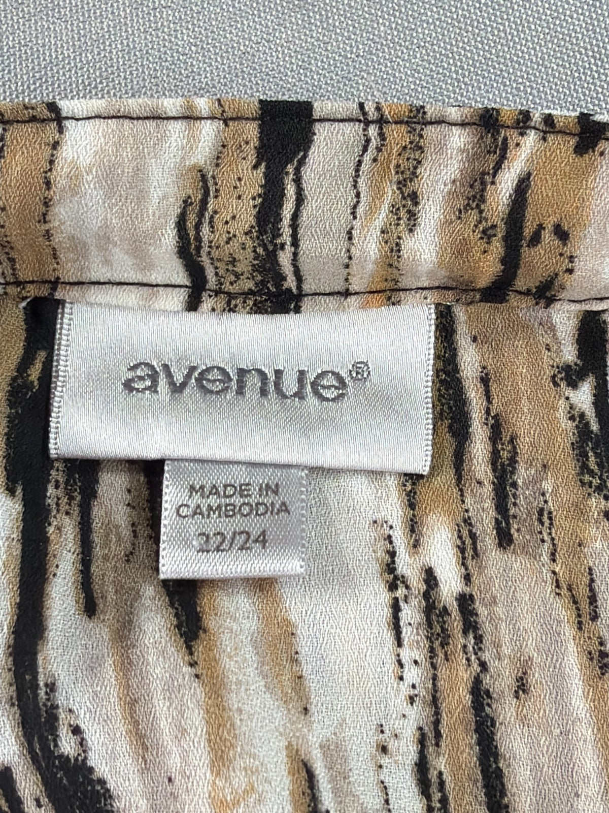 Avenue Women 22/24 Black Tan White Abstract Marble Print Blouse 3/4 Sleeve Top