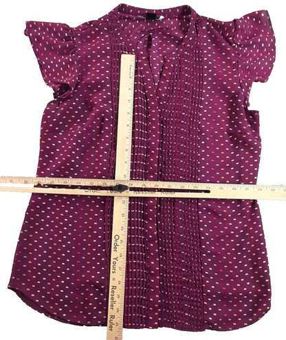 Simply Styled Sears Purple Geometric Flutter Ruffle Sleeve Pintuck Blouse Womens