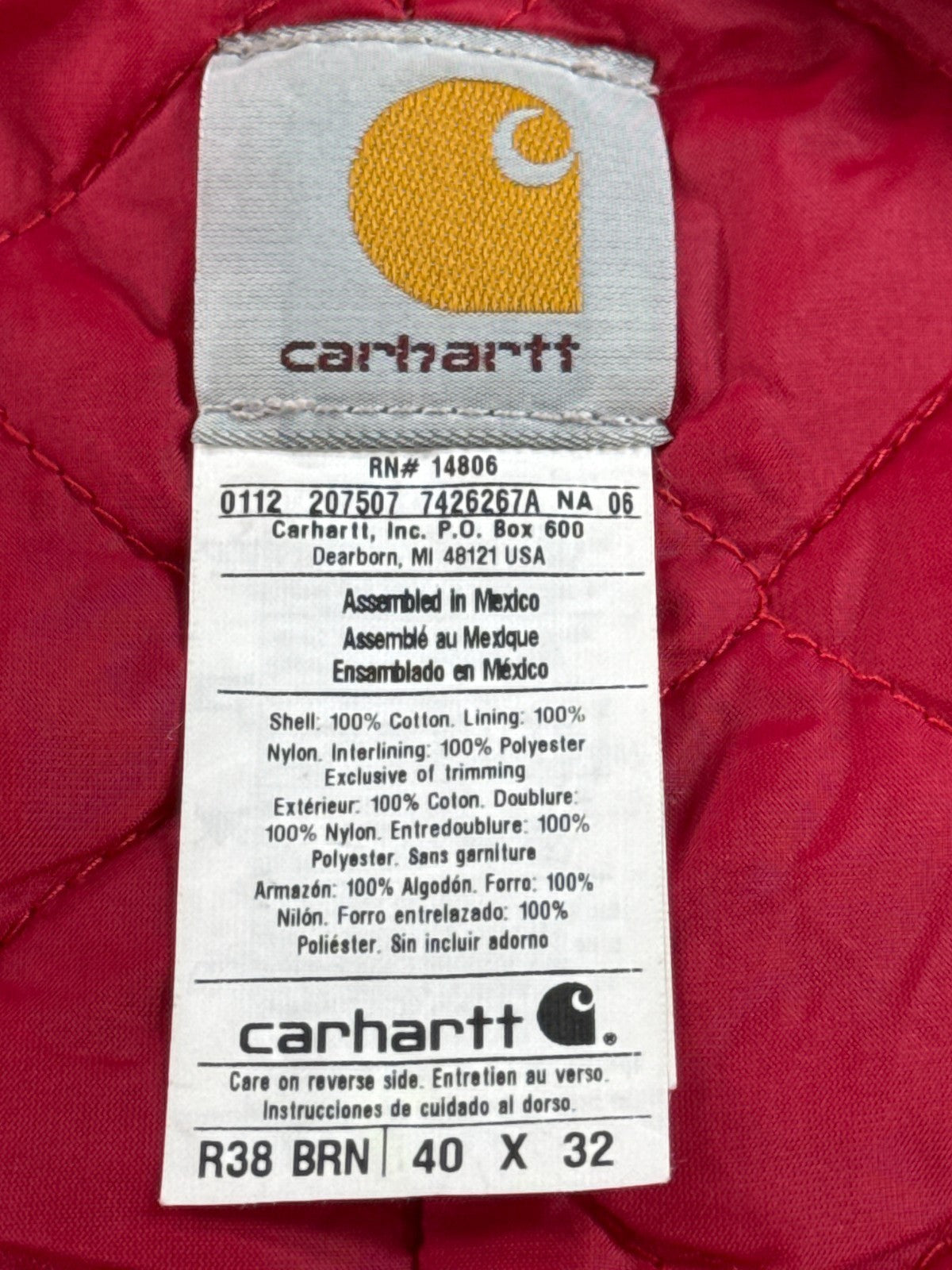 Carhartt R38 BRN Brown Duck Bib Overalls Quilt Lined USA Workwear 40x32