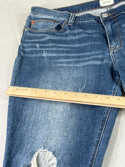 Hudson Jeans Women 32 Blue Distressed Skinny Raw Hem Stretch Ankle Denim