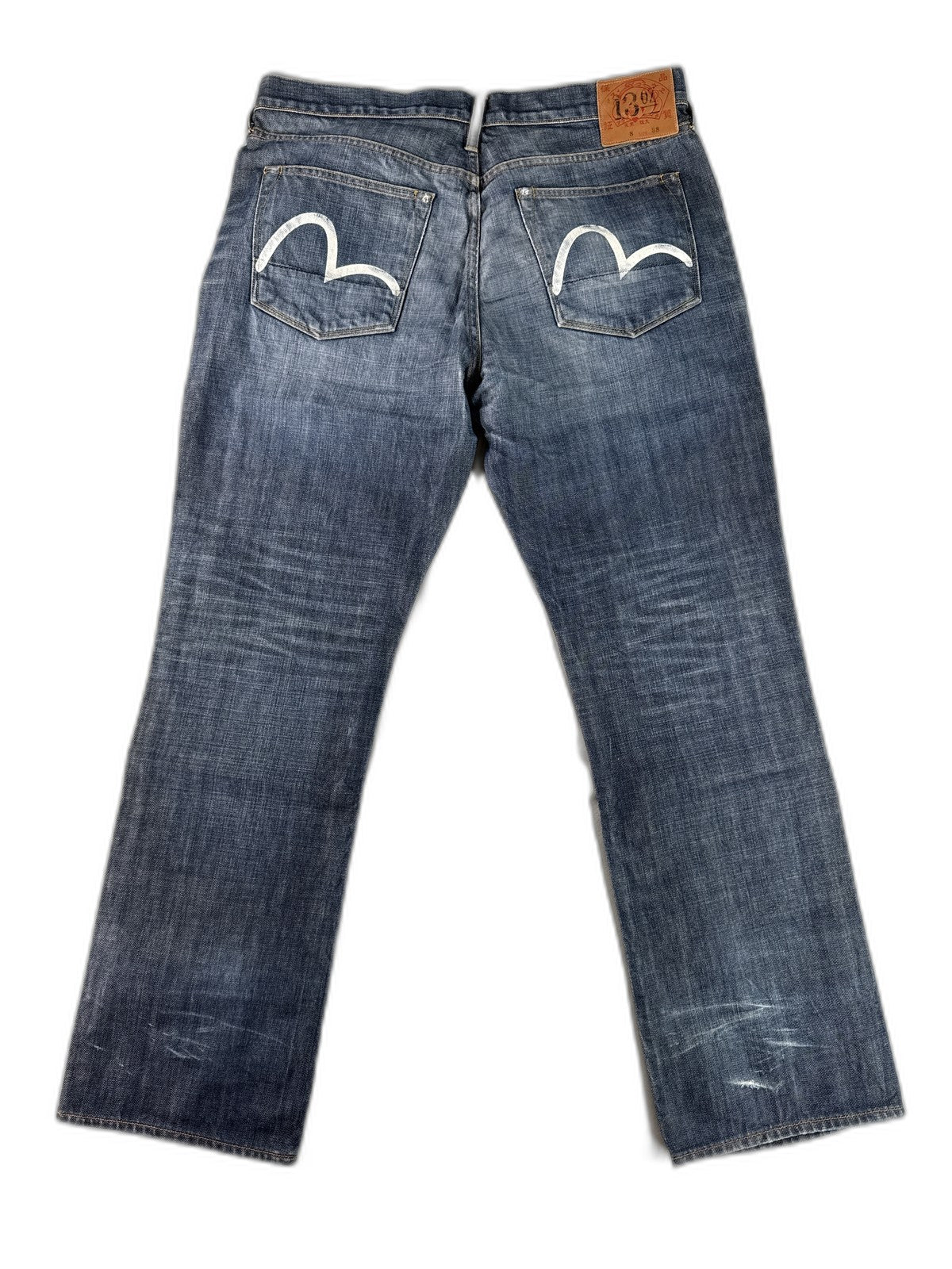 Evisu Straight Leg Jeans Mens 38 Blue 100% Cotton Regular Fit Vintage Grunge